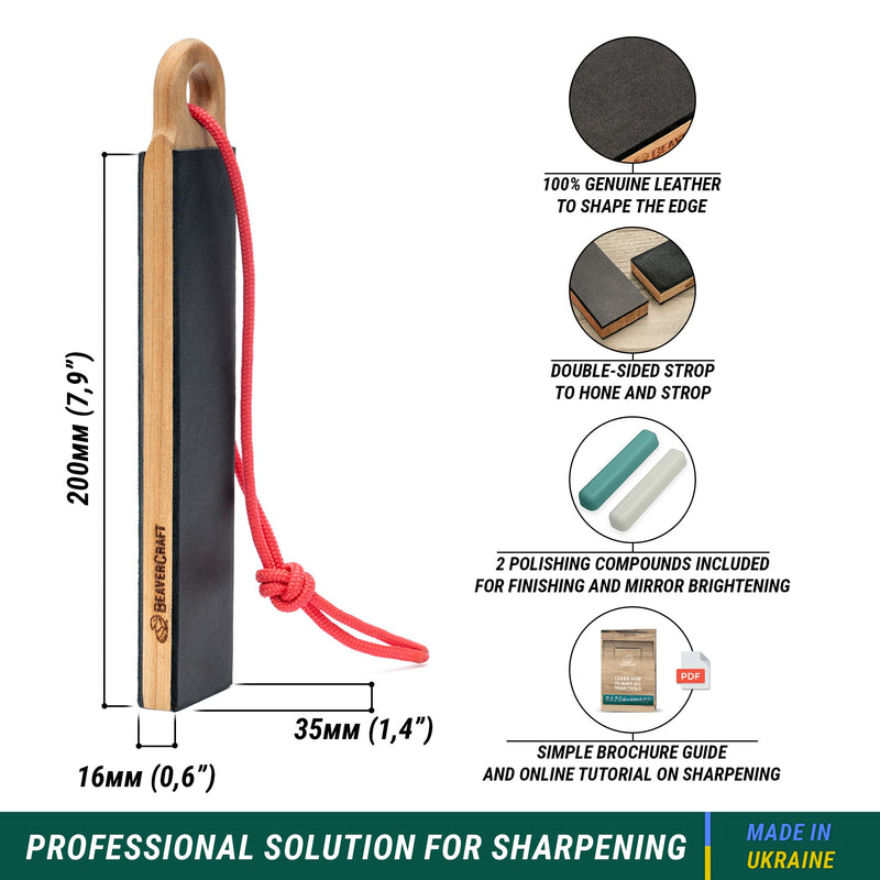 [Australia - AusPower] - BeaverCraft Knife Strop Kit LS9P02 Leather Strop for Knife Sharpening - Stropping Leather with Knife Polishing Compound - Pocket Leather Honing Strop Block 2-sided, Leather Knife Sharpener 