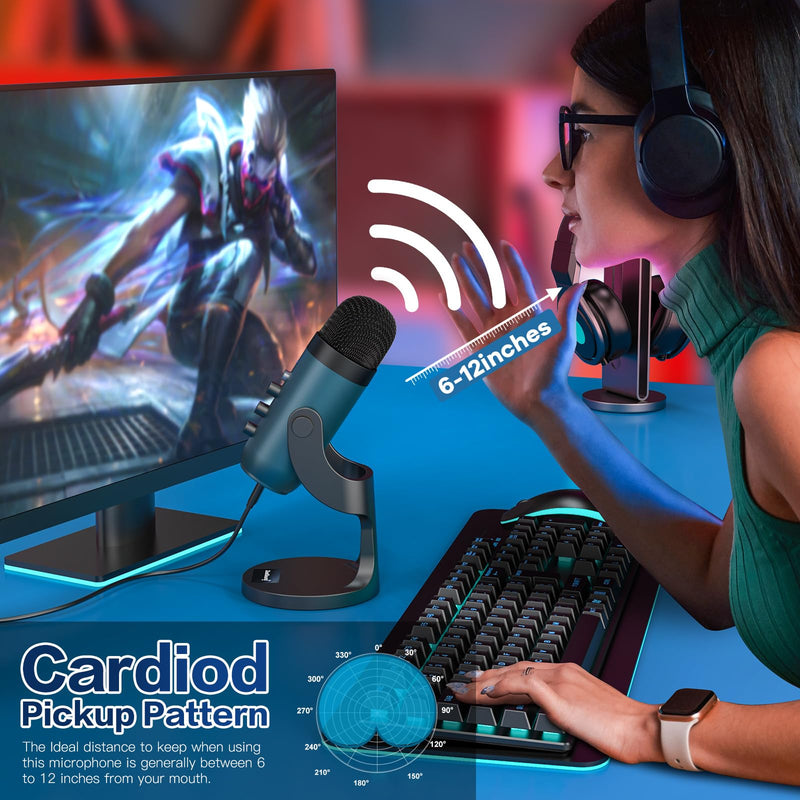 [Australia - AusPower] - ZealSound USB Condenser Microphone,Computer PC Gaming Mic,Plug&Play Microphones for PS 4&5.Monitor Adjust&Volume Control,Mic Gain Control,Mute Button for TikTok,YouTube Podcast on Mac&Windows(Teal) Teal 