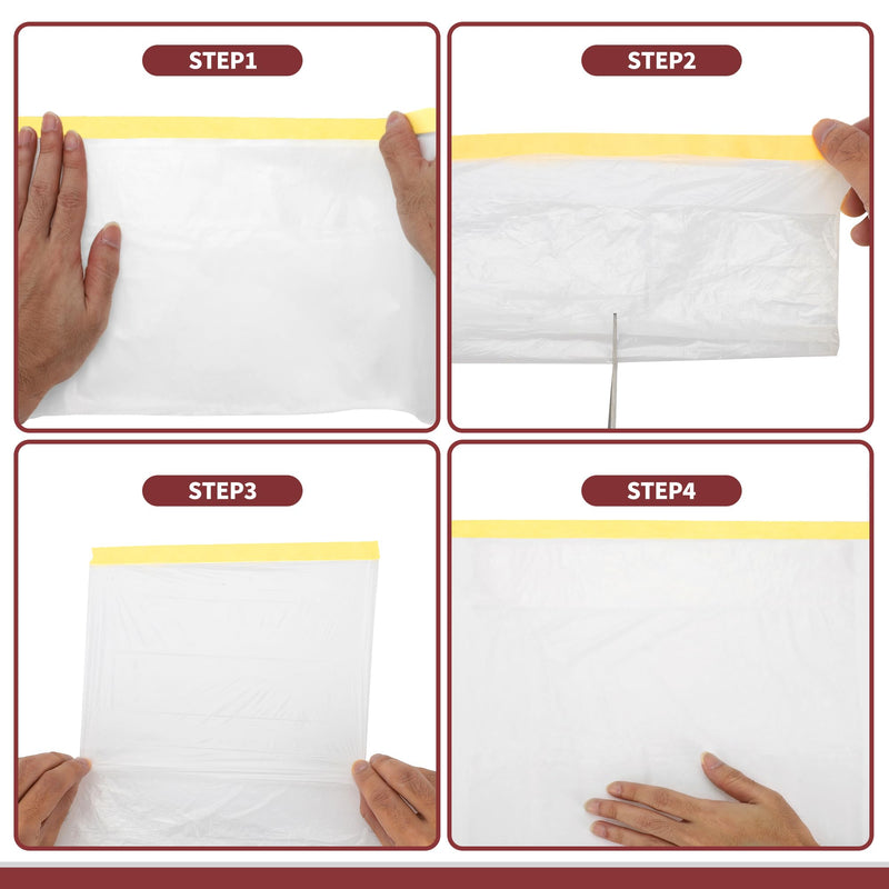 1 Pcs for Wall Covering Frames Cars Auto Body Paint Supplies Pre-Taped Masking Film Plastic Cover 1000x180cm / 32.81ftx70.87" Light Yellow White