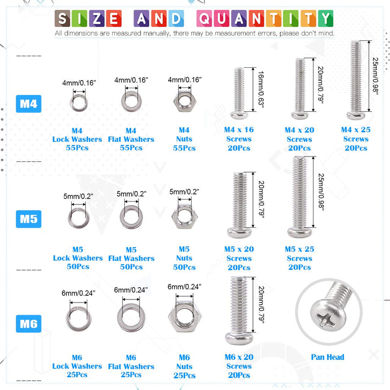 [Australia - AusPower] - Glarks 510 Pieces Pan Head Stainless Steel Screws Nuts Lock and Flat Gasket Washers Assortment Kit Pan Head Screws 
