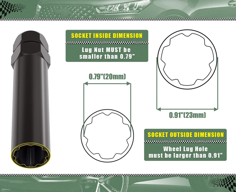 [Australia - AusPower] - 7 Spline Lug Nuts Key Tuner Large Socket Lugnuts Tool for Wrench with 13/16inch(21mm) and 7/8inch(22mm) Hex Replacement 14x1.5 14x2 9/16 Wheel Lug Nut Drive Lock Black 20mm Inner Diameter 