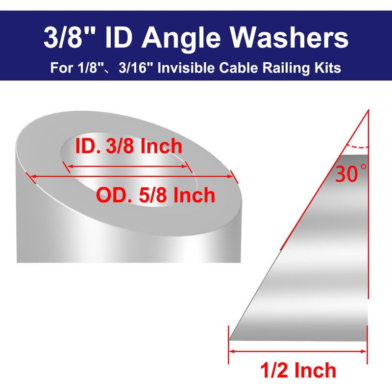 [Australia - AusPower] - 30 Pack Stainless Steel 25 30 35 Degree Angled Bevel Washers - 3/8" ID Angle Washer for Cable Railing Systems, Stair Ends，Fits for 1/8", 3/16" Cables Railing Kits 3/8" Angle Washers 30 Pcs- Silver 