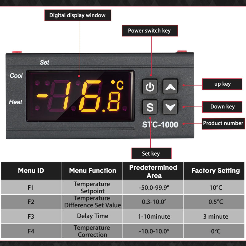[Australia - AusPower] - Fiada Pack of 2 STC-3008 AC 110V-220V Digital Temperature Controller Celsius Thermostat General Digital Thermostat Temperature Monitor with Sensor 2 Relay Output for Fermentation Heating Cooling STC-1000 