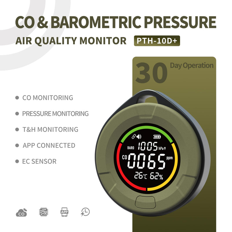 Protmex Wireless Portable Carbon Monoxide Detector, Rechargeable CO Meter Air Quality Monitor with Magnetic Suction & Barometric Pressure, RV Carbon Detector Alarm Temp/Humidity Sensor with App 10D+(Co Detector with App)