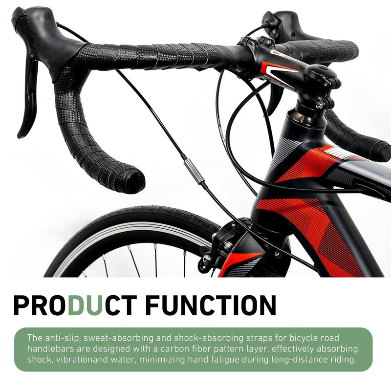 2 PCS Bike Handlebar Tapes, Carbon Fiber Bicycle Bar Wrap, Anti-Slip Shock-Absorbing Handle Grip Tape, Universal for Road Bike/Mountain Bike (Black)