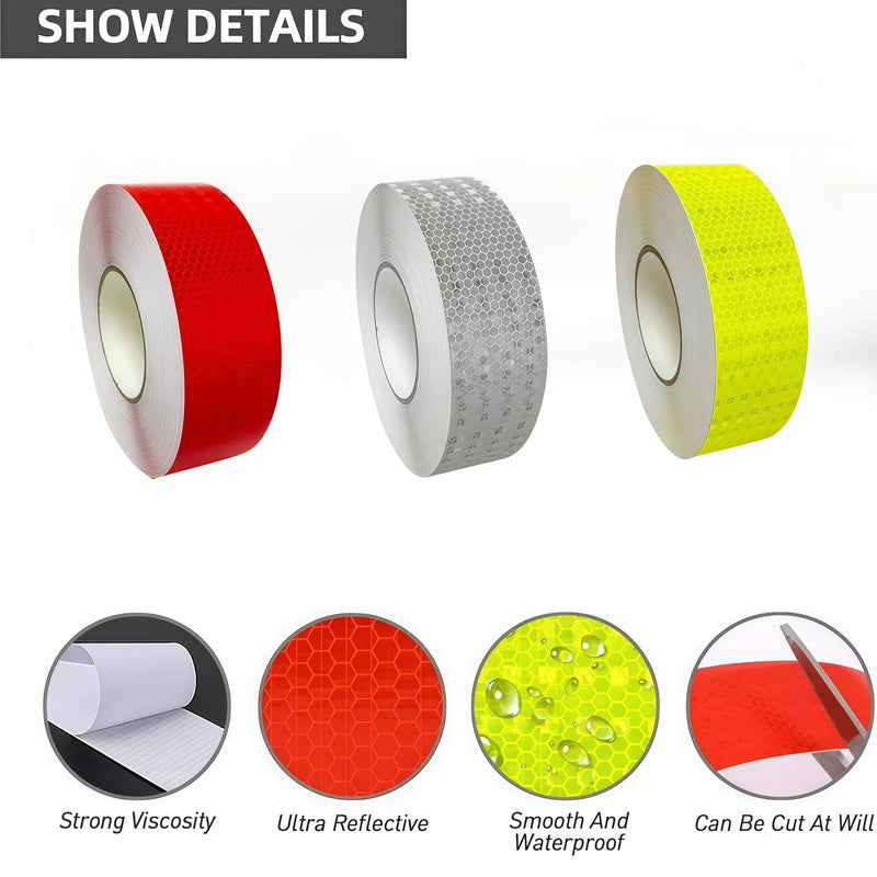 3 Rolls of 3 Colors High-Visibility Reflective Tape - Waterproof Self-Adhesive Safety Stickers for Outdoor Nighttime Visibility, Trailers, Clothing, Vehicles (1 in x 30 ft.)