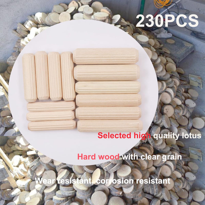[Australia - AusPower] - smseace 230Pcs Wooden Dowel Pins 1/4" 5/16" 3/8", Fluted Wood Dowels Rods for Crafts, Furniture, DIY Manual 
