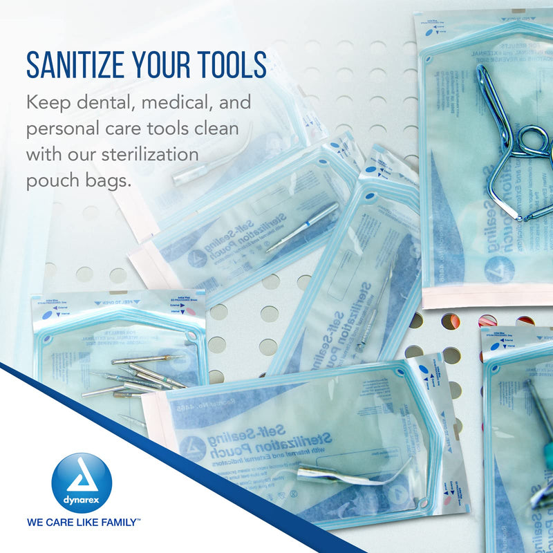 Dynarex Sterilization Pouches - Self-Sealing Autoclave Bags for Medical, Dental, Tattoo & Nail Care Tools - Blue-Tinted Transparent Cover, Dual Color Indicators (5.25" x 7.5", 200) 5.25" x 7.5"