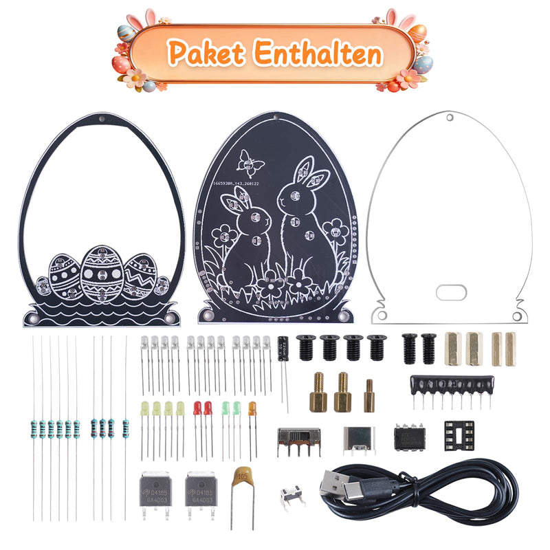 Easter Egg Soldering Kit, Easter LED Light Soldering Exercise Set, DIY Creative Electronic Kits, Teaching and Learning Training, DIY Soldering Project, Easter Bunny Lamps Kit with Brightness