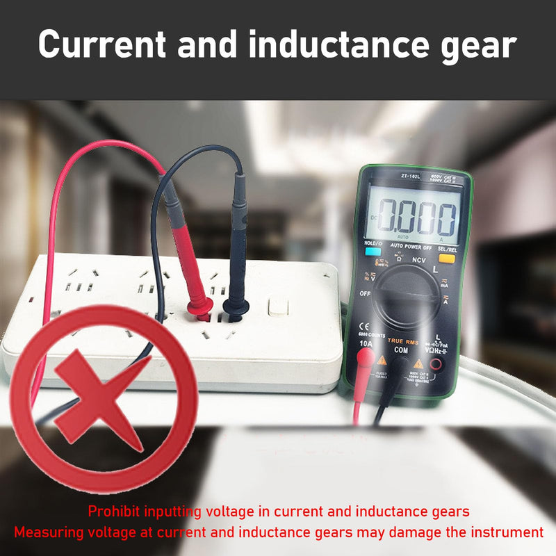 [Australia - AusPower] - ZT102L Digital Multimeter with NCV Function Compact Portable Inductance Capacitance Tester Inductor Meter Backlit Screen Display 