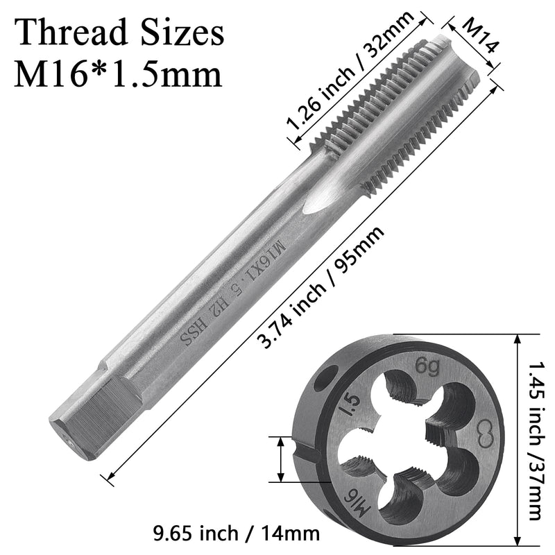 [Australia - AusPower] - Tap and Die Set, M16 x 1.5 mm, HSS Tap and Die Set, Right Thread, Fine Thread Cutter, Straight Fluted Tap Cutter M16*1.5mm 