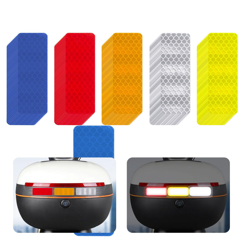 50 Pcs Reflective Safety Stickers, High Visibility Waterproof Tape Strips for Car, Motorcycle, Bike, Helmet, Mailbox, Bag, 1.18 x 3.15 Inch (50, Red/Silver/Blue/Yellow/Green) 50