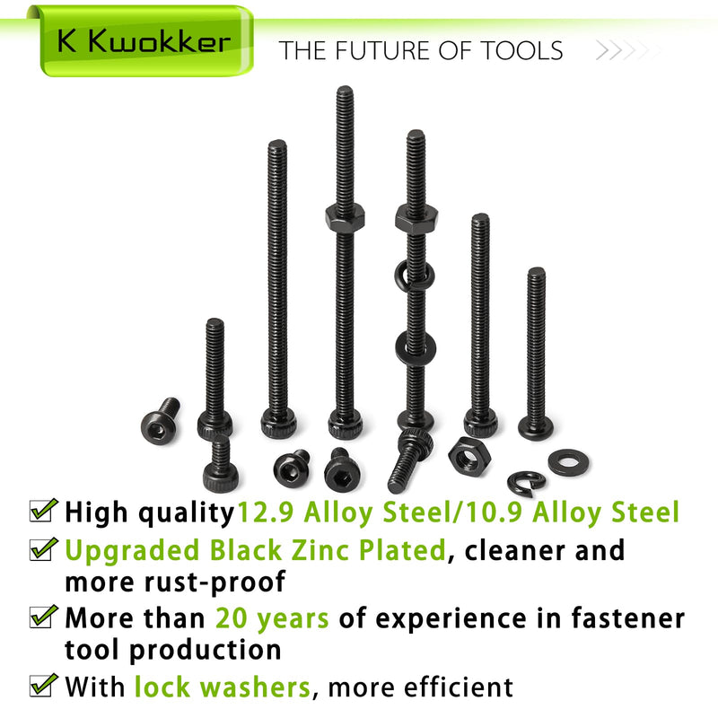 [Australia - AusPower] - 2060 x M2 Screw Kit 4MM to 40MM, M2 Socket Head Screws & Button Head Screws, Upgraded Zinc Plated Screws Assortment Kit w/Nuts and Bolts, Washer and Lock Washers, Black Machine Screw A. M2 Hex Socket & Button Screw Set 