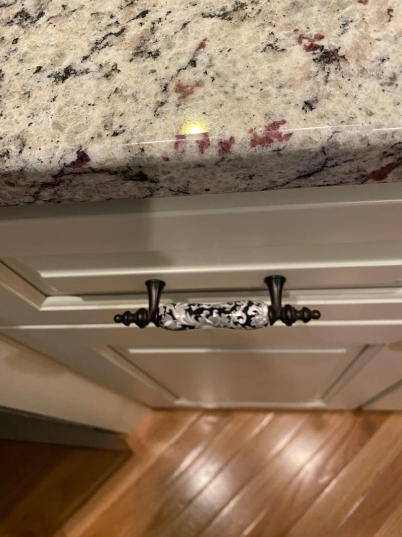 4 Pack 3" Ceramic Drawer Knob Black and White Rustic Dresser Drawer Pull Handle for Kitchen Cabinet Knob Furniture Hardware (4, 3"(76mm) Hole Centers) Pull handle - 3" hole centers 4