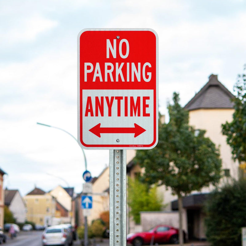 GicnKeuz Large No Parking Anytime Signs With Arrow,18×12 Inches No Parking Sign .040 Reflective Aluminum ,Waterproof and Fade Resistant,2 pre-drilled holes,Easy to Install,Indoors and Outdoors Use (2-pack) 2 packs of 18"×12" No Parking Anytime signs