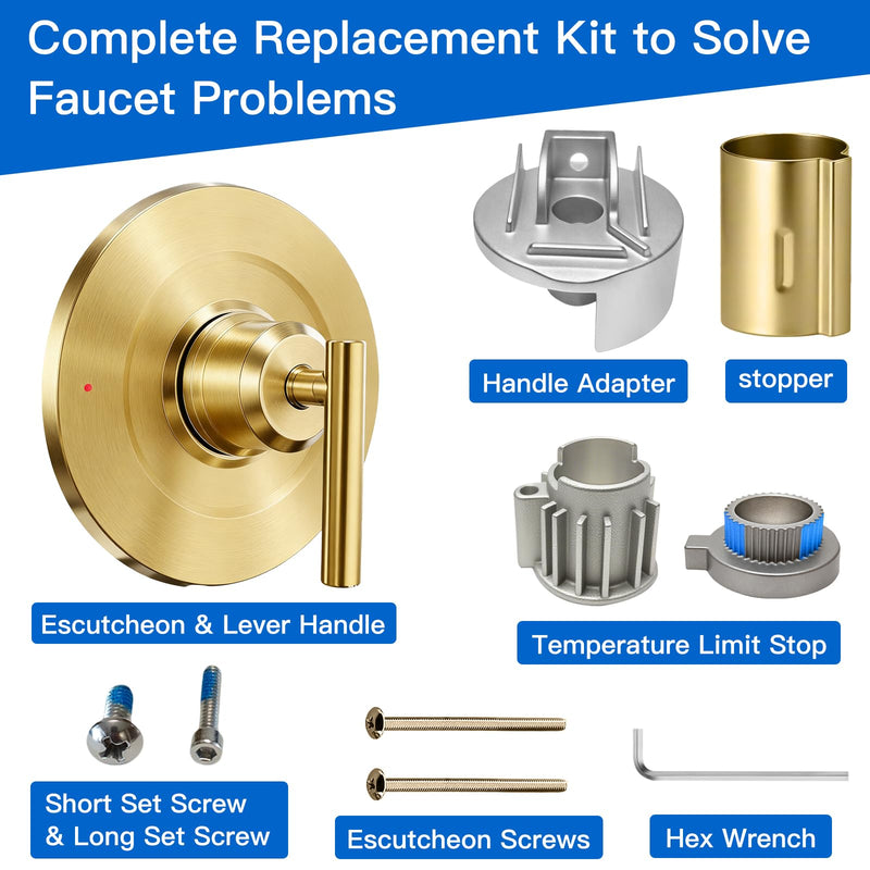 Shower Trim Kit for Moen T2901 Handle, Compatible with Moen Gibson Shower/Tub 2510/2520/2570/2590 Pressure balanced Valves Series, Repair Wobbly Handle or Bathroom Renovation,Brushed Gold Brushed Gold