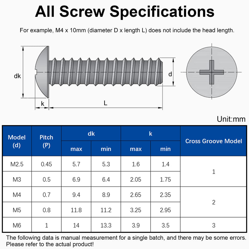 MroMax M4 x 6mm Machine Screws Phillips Cross Truss Head Screw 304 Stainless Steel Fasteners Bolts 15pcs 15