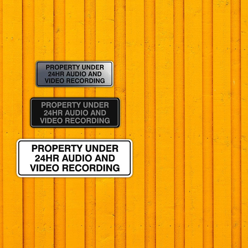 Standard Property Under 24hr Audio Video Recording Sign - Easy Installation | Durable Wall or Door Sign (Black) - Large (5 Pack) 3 x 9" - Large (5 Pack) Black