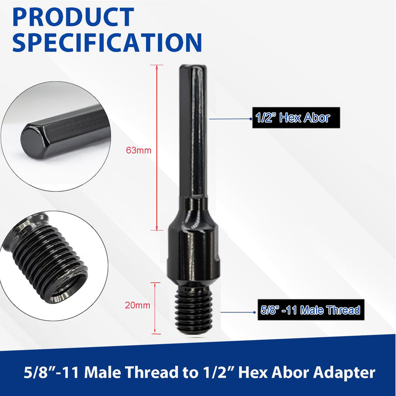 [Australia - AusPower] - 5/8"-11 Male Thread to 1/2" Hex Shank Core Drill Bit Adapter | Premium Hardened Steel Converter for Concrete Core Bit | Convenient Coring Drill | 5/8-11 (M) to 1/2" Arbor Adapter 5/8"-11 Male Thread 