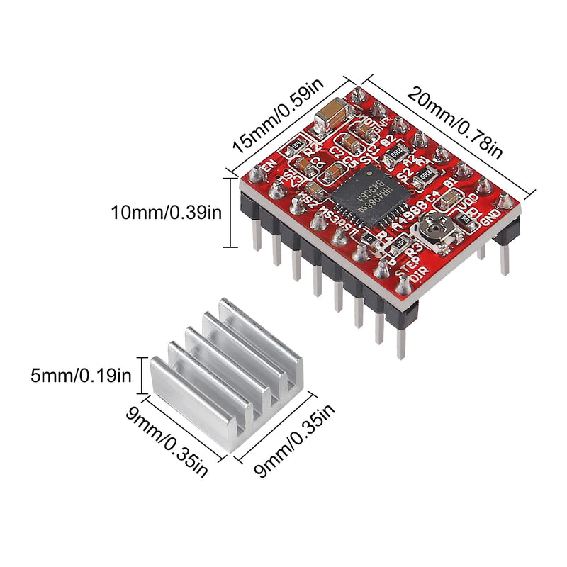 2pcs A4988 Stepstick Stepper Motor Driver Module with Heat Sink for 3D Printer Reprap Suitable for Arduino CNC