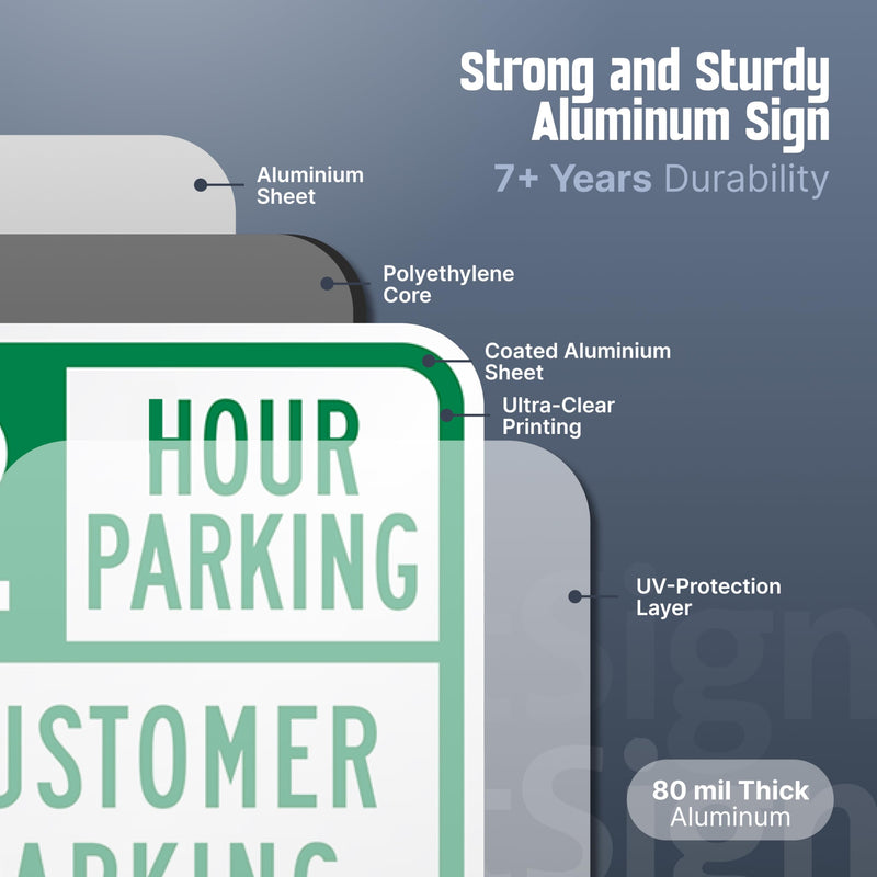 SmartSign 2 Hour Parking Customer Parking Only Violators Towed Sign (2-Pack), 12 x 18 inch, 80 mil thick Aluminum Composite (ACM), Pre-Drilled Holes, Green and White, Made in USA