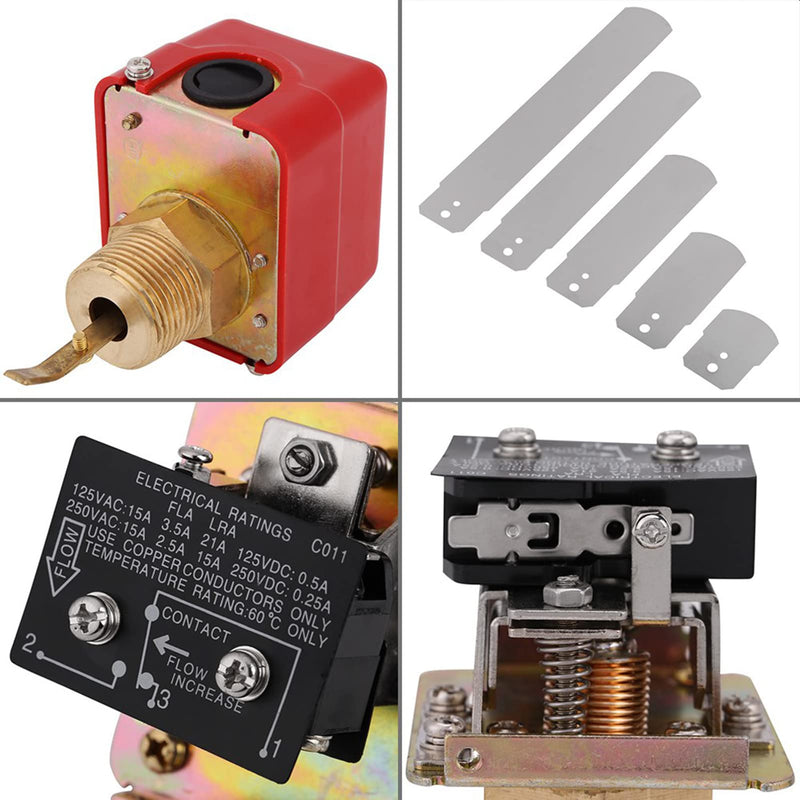 [Australia - AusPower] - Water Paddle Flow Control Switch, AC250V 10Bar BrassLiquid Water Sensor Controller NPT Thread Connection Automatic Paddle Type Flow Switch Red 1pc 