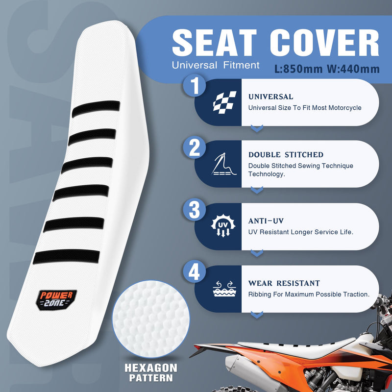 Universal White Dirt Bike Seat Cover, 6 Ribs Motorcycle Enduro Soft Dirt Pit Bike Seat Covers (Black) Black