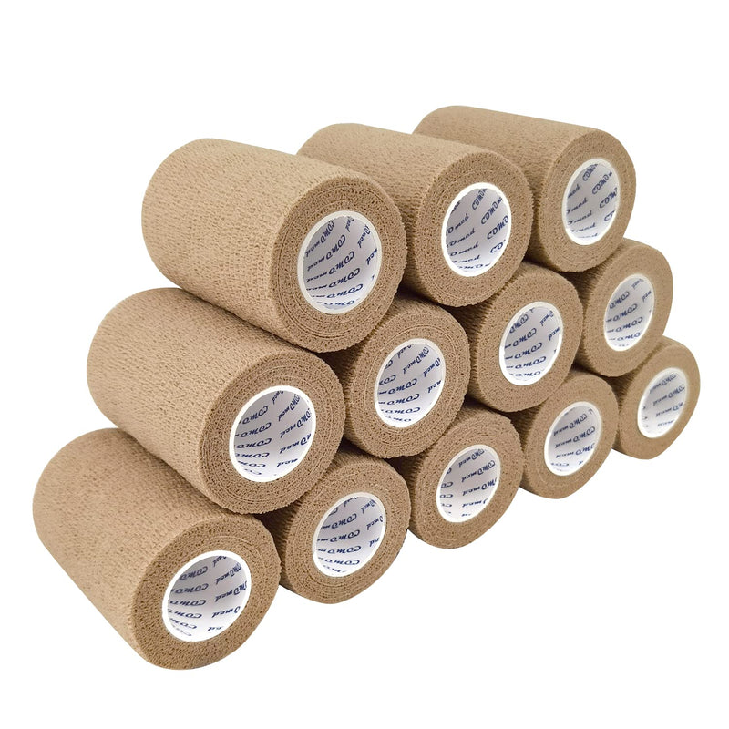 Self Adherent Cohesive Bandage Latex 3"x5 Yards First Aid Bandages Stretch Sport Athletic Wrap Vet Tape for Wrist Ankle Sprain and Swelling,Skin(12 Rolls) 12 Count (Pack of 1) Skin