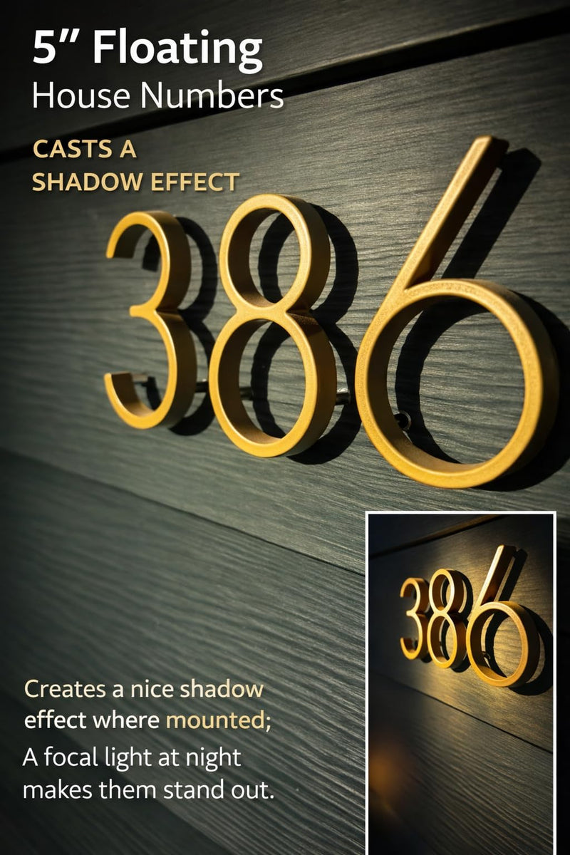 5’’ Floating House Number Modern House Numbers- zinc alloy Home Address Number with Exquisite Drawing Process-gold-Number 3 Number 3 Gold