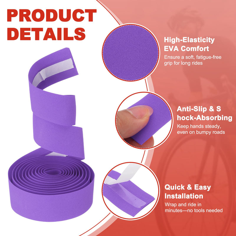 PATIKIL Bike Handlebar Tape, 2 Rolls 6.6 Feet Bike Grip Tape High-Elasticity EVA Foam Cycling Handle Wraps Comfortable Non-Slip Shock Bicycle Wrap with End Plugs for Road Bike, Purple