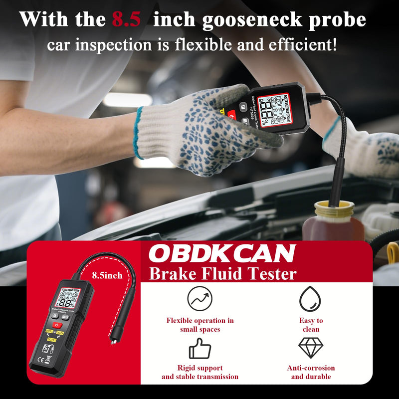 [Australia - AusPower] - Brake Fluid Tester High-Precision Brake Fluid Moisture Tester with 8.5" Gooseneck Probe Digital Brake Fluid Test Tool with Light Data Hold Backlight, Testing for DOT3, DOT4, DOT5.1 