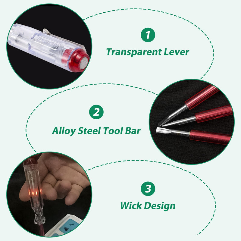 [Australia - AusPower] - 10 Pieces Phase Tester Screwdriver, 100V-500V Voltage Tester Screwdriver, Current Tester, Chamfer Tester, Robust Electrician Screwdriver with Pocket Clip, 135 mm Length, for Household, Construction 