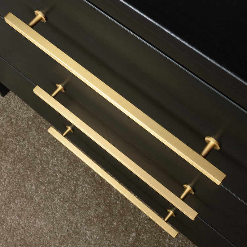 QOGRISUN 2-Pack Solid Brass Cabinet Pulls 8-3/4 Inch Hole Center, Heavy Duty Brushed Brass Cabinet Hardware, Modern Square Drawer Handles for Kitchen Dresser, Anti-Tarnish, 11 Inch Overall Length 8-3/4-Inch Hole Centers