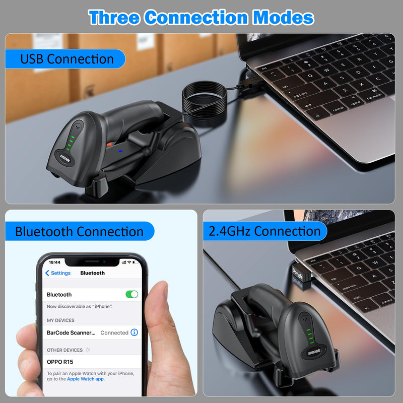 [Australia - AusPower] - Symcode QR Industrial Bluetooth Barcode Scanner with Wireless Charging Stand, Wireless 2D 1D Bar Code Scanner Drop Protection Shock Dust Proof Hands Free Auto-Sensing Stand Barcode Scanner 2D Barcode Scanner with Wireless Charging Stand 