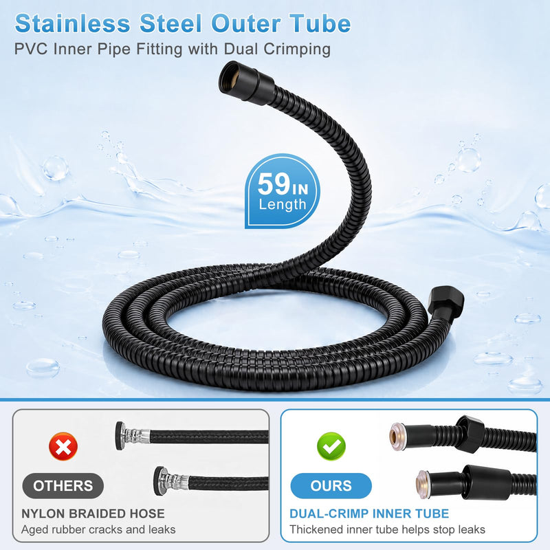 Handheld Toilet Bidet Sprayer 2 Pack, Water Pressure Adjustable Sprayer with Hose and 7/8 "T-Valve, Jet Spray and Soft Spray, for Toilet, Bidet, Shower etc., Stainless Steel, Black Black-2 Pack