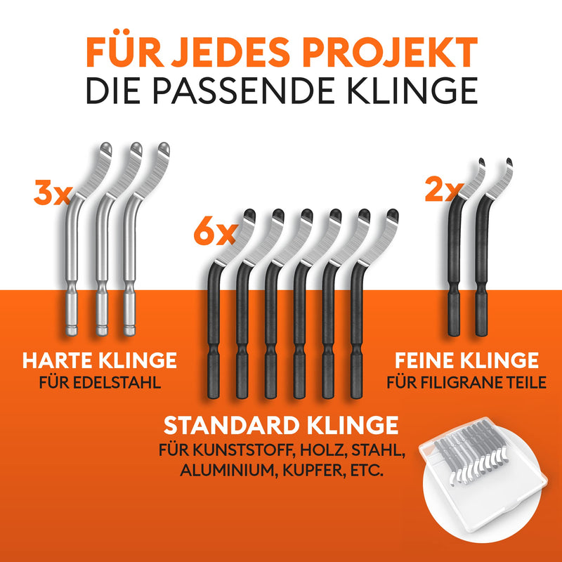 Deburrer [incl. 11 blades] for plastic (also 3D printing), metal, stainless steel - hand deburrer Includes 11 blades
