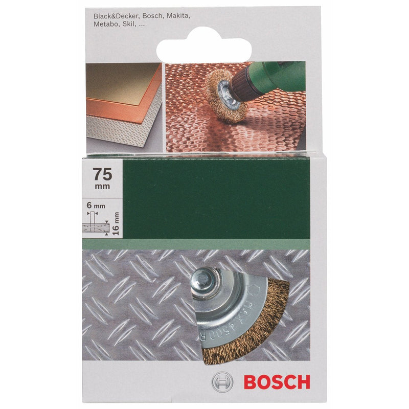 [Australia - AusPower] - Bosch 2609256519 DIY Cup Brush Wavy Wire Brass-Plated Diameter 75 mm 6 mm (1) 