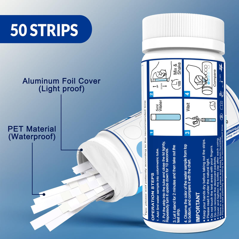 Phosphate Test Kit - Pool Phosphate Test kit-50 Counts Phosphate Test Strips for Swimming Pool, Spa, Hot Tub,Aquarium,Fish Tank- Phosphate Test kit for Freshwater,Saltwater Testing