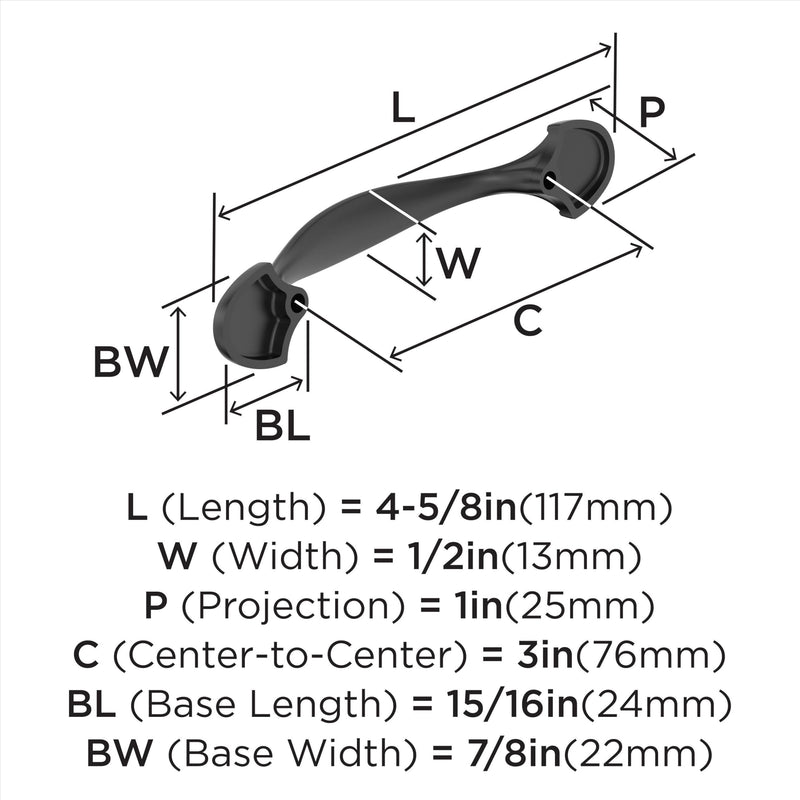 Fairfield 3 inch (76mm) Center-to-Center Matte Black Cabinet Pull - 10 Pack