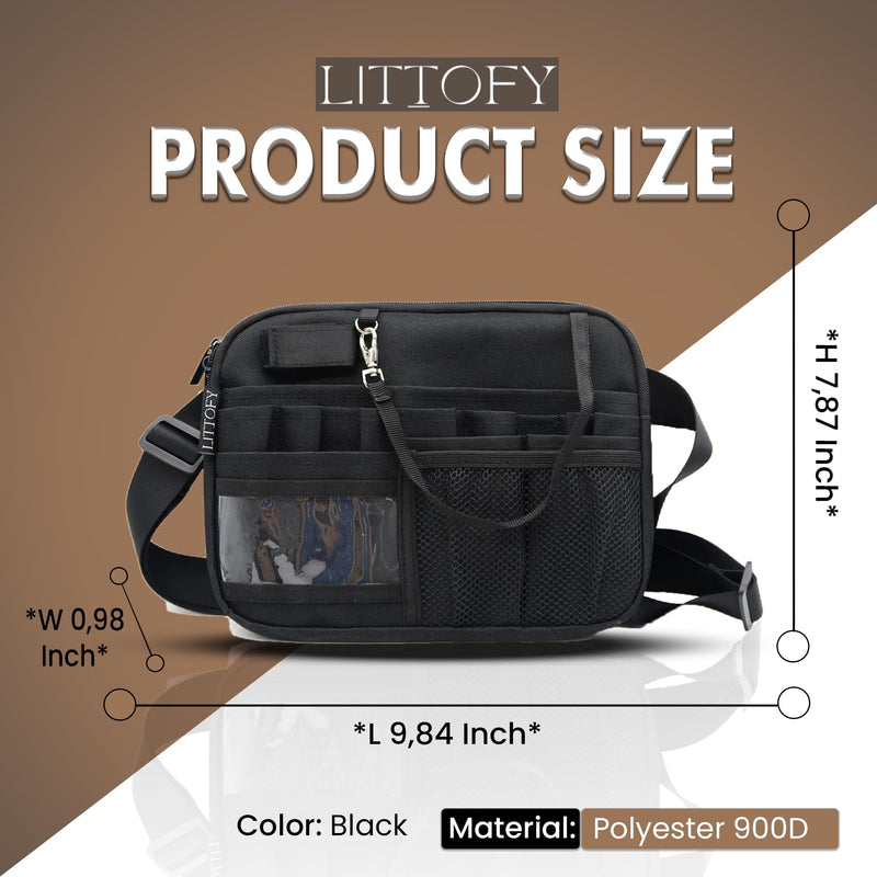 [Australia - AusPower] - Nurse Fanny Pack Black – Washable Unisex Crossbody Waist Bag with Extra-Wide Adjustable Strap, Multi-Compartment Organizer Pockets for Medical Supplies, Students, Doctors & Everyday Use 