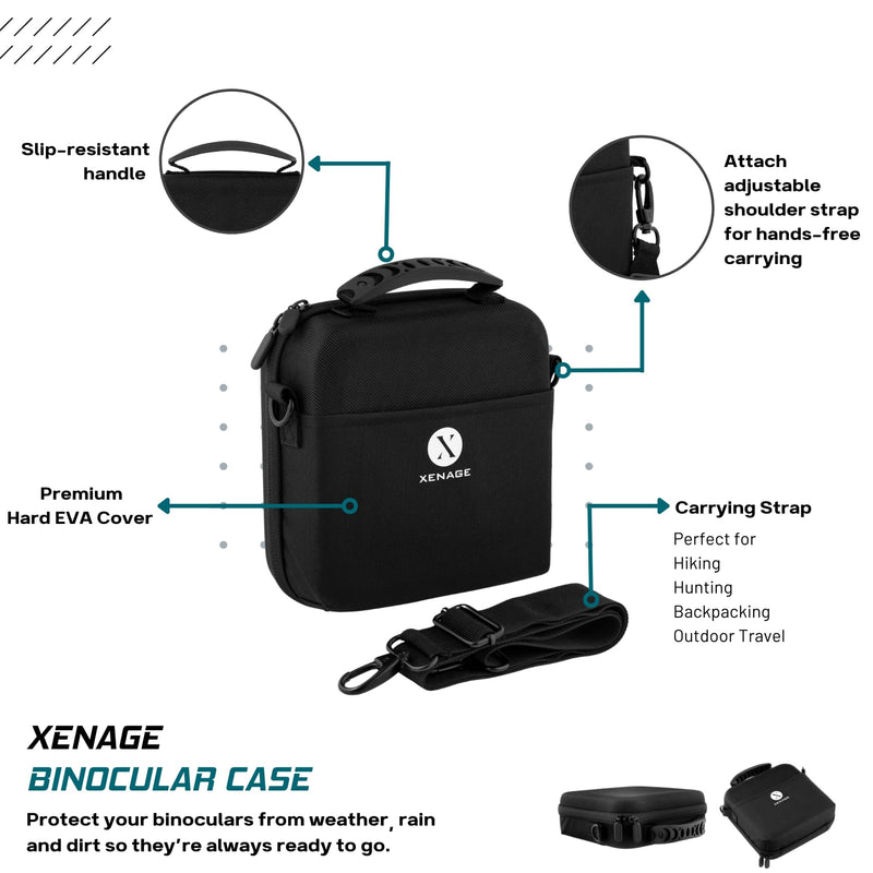 [Australia - AusPower] - Binocular Case with Heavy-Duty Water-Resistant Hard EVA Cover (7x7x2.5”) Carry Handle, and Carrying Strap for Hiking, Hunting, Backpacking, Outdoor Travel, Rugged and Compact Cover 