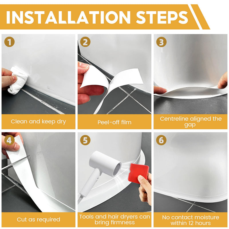 White Caulk Tape, 2 Rolls Waterproof Self Adhesive Bathroom Caulk Strip, 1.5" x 10.5Ft Caulking Sealant Tape for Kitchen Sink, Bathtub, Toilet Base and Wall Edge with Sealing Tool White