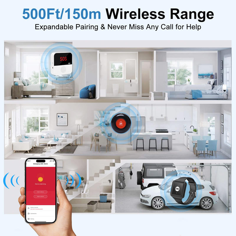 [Australia - AusPower] - WiFi Wireless Caregiver Pager Call Button System Emergency Alert System Life Alert Button for Seniors Patient Disabled Elderly 1 Call Button 1 Watch Button 1 Receiver(only Supports 2.4GHz Wi-Fi) 1 Button & 1 Watch & 1 Receiver 