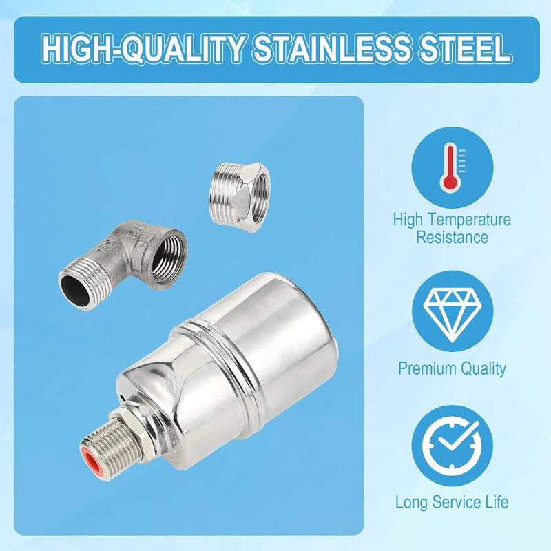 Auto Water Level Control Float Valve 1/2" 3/4" - 304 Stainless Steel, No Pump Needed for Water Tanks, Fish Ponds, Livestock Troughs, Hydroponics, Pool(2 Pack Long) 2 Pack