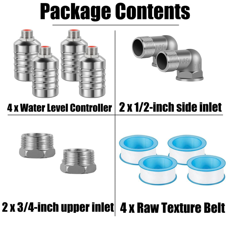 [Australia - AusPower] - 4pcs 304 Stainless Steel Automatic Water Float Valve 1/2" and 3/4" Connection Types Precise Control Water Level Controller Water Level Control Float Valve for Sink for Water Tank Livestock Troughs 4 