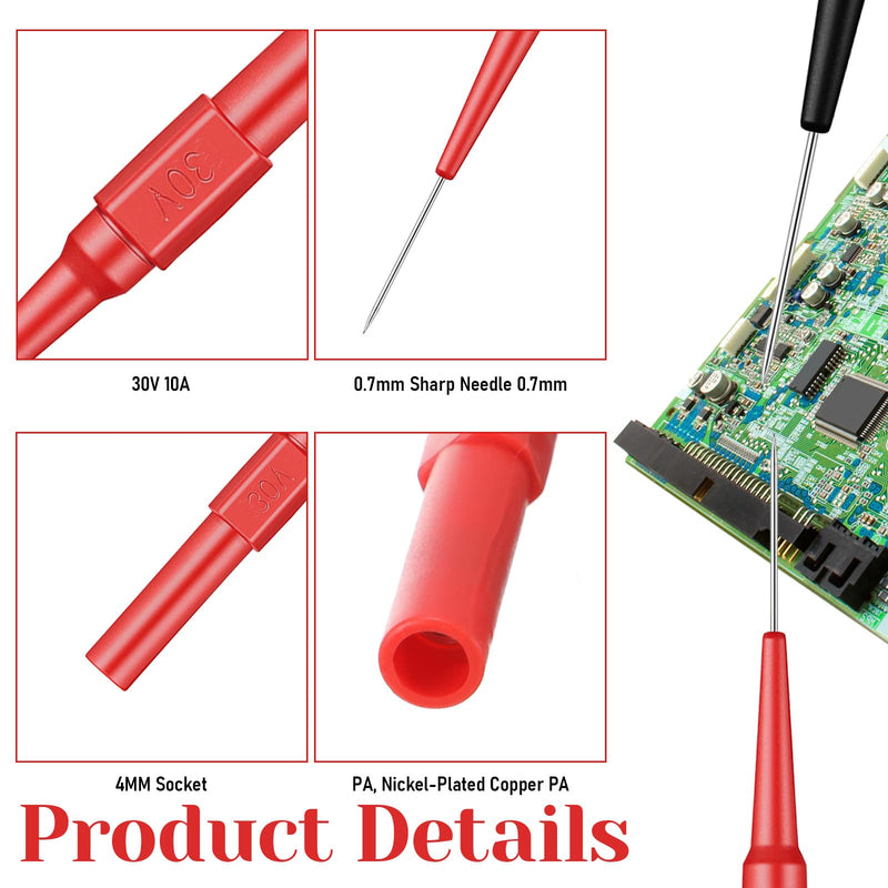 [Australia - AusPower] - 10PCS Back Probe Kit 0.7mm Test Probe Pins Non-Destructive Wire Piercing Insulation Back Probes with 4mm Banana Socket for Car Tester Multimeter Tester 