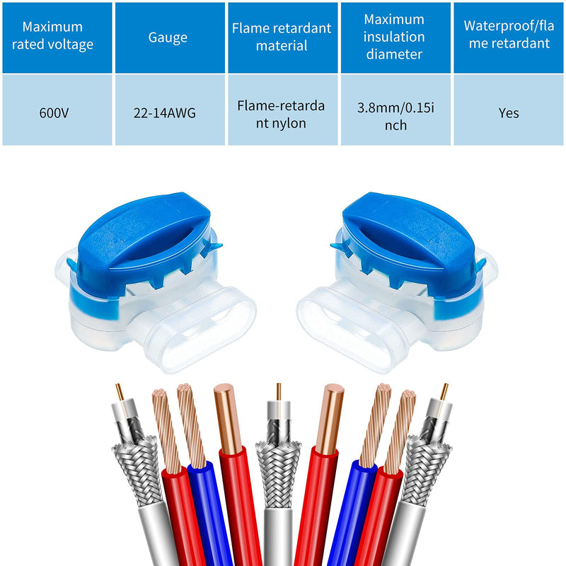 TOODOO 180 Pieces 3 Way Wire Connectors Locks Electrical IDC 314-box Wire Self-Stripping Pigtail Connectors for 22-14 AWG Cables Robotic Lawn Mowers Irrigation Application