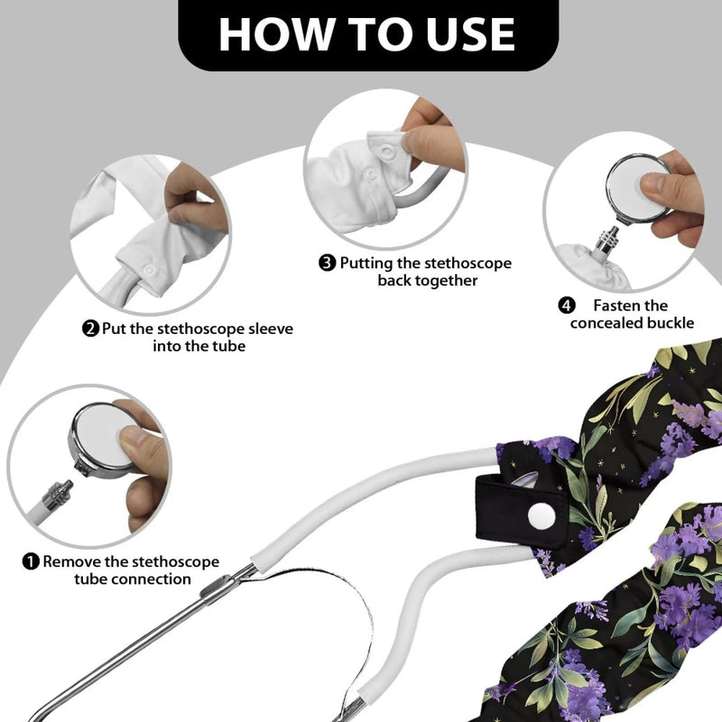 [Australia - AusPower] - Rnyleeg Lavender Hummingbird Stethoscope Covers for Nurses Black Stretchy Slim Looking Stethoscope Cover Sleeve Stethoscope Accessories 1 