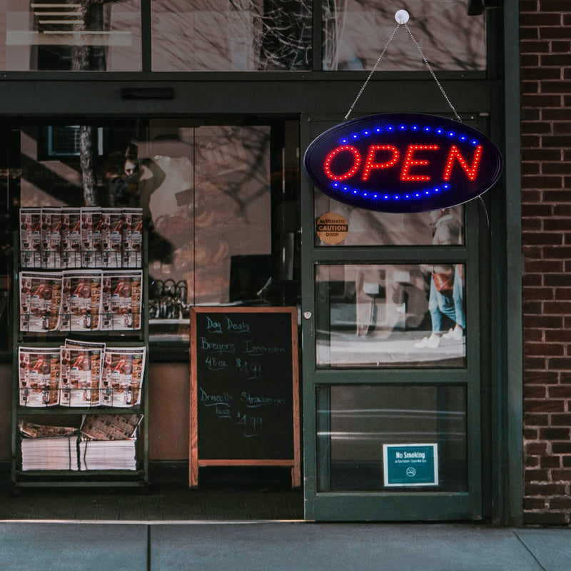 KEBE LED Open Sign, 19"x10" Bright High Visibility Advertisement Board Electric Display Sign Flashing Light for Business Walls Window Bar Shop Hotel, Two Modes 19" x 10" without hours list