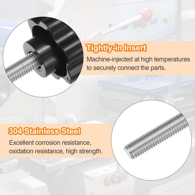 [Australia - AusPower] - HARFINGTON 2pcs Star Knobs M10 x 32mm 304 Stainless Steel Threaded Stud 46mm Plastic 6-Star Head Hand Tightening Thumb Screw Clamping Jig Knob Handle, Black M10 x 32mm x 46mm 